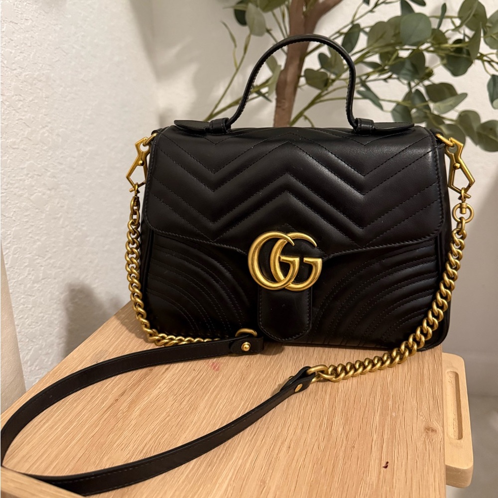 Black GG Marmont small Top handle Bag